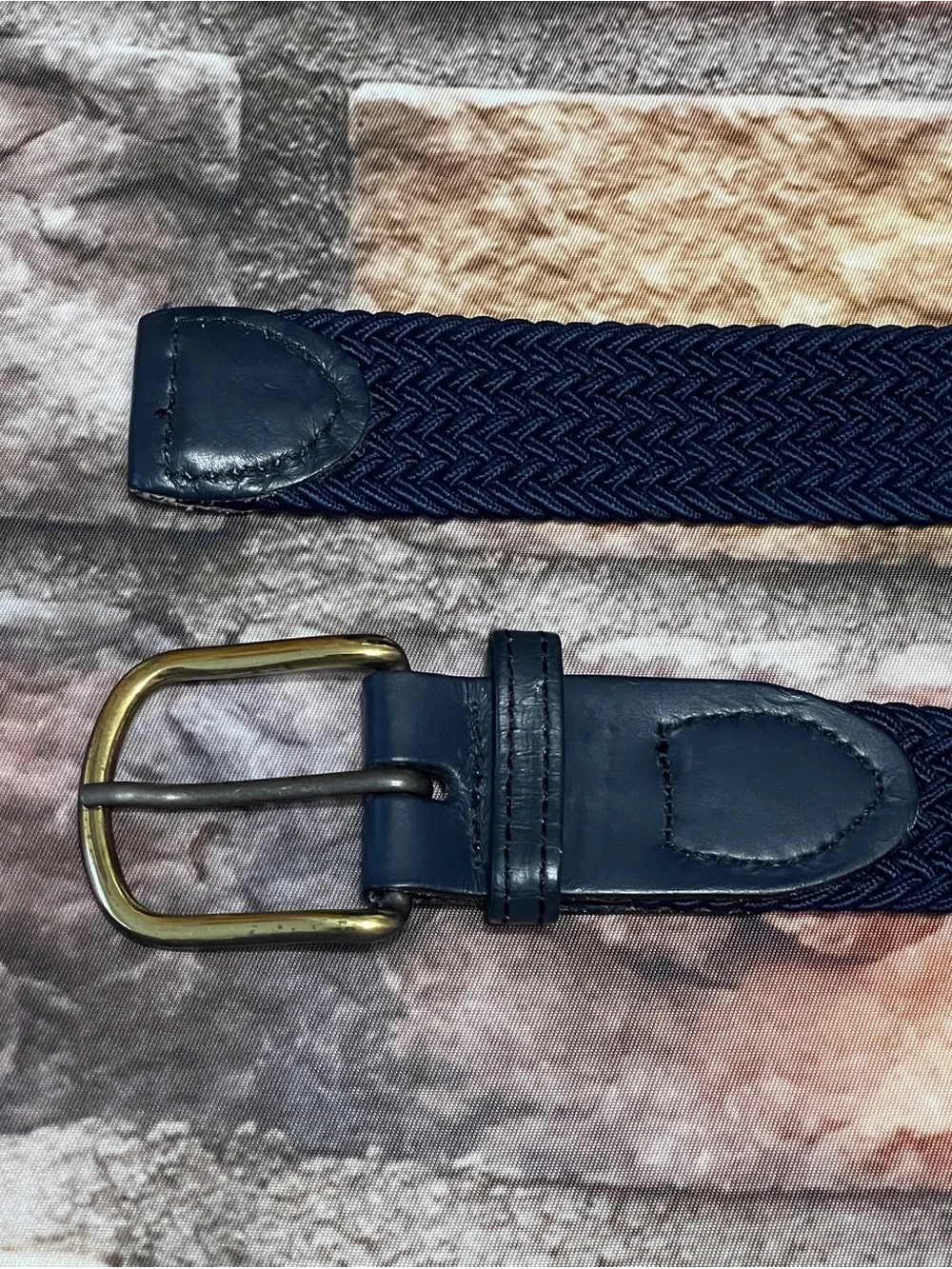 Leather Elastic Braided Woven Stretch Belt Two Tone Buckle Navy Size XL 42-44